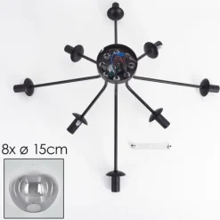 hofstein Gastor Plafonnier 87 cm Clair, Fumé, 8 lumières