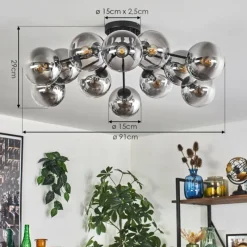 hofstein Gastor Plafonnier 91 cm Clair, Fumé, 12 lumières