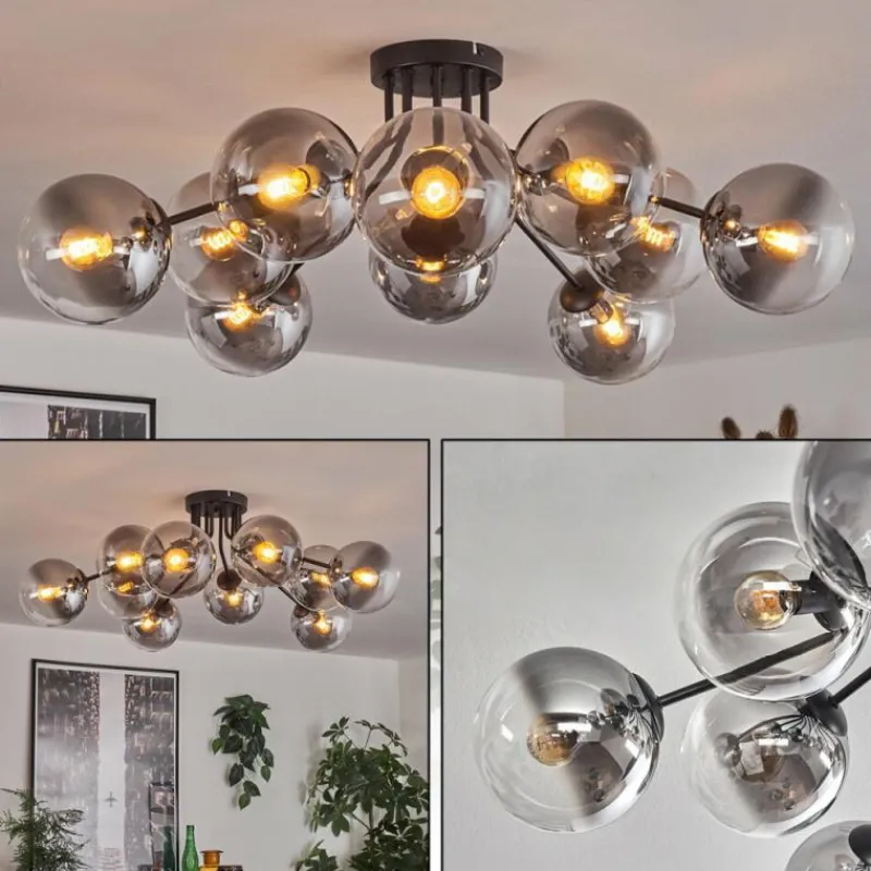 hofstein Gastor Plafonnier 83 cm Clair, Fumé, 10 lumières