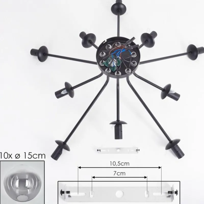 hofstein Gastor Plafonnier 83 cm Clair, Fumé, 10 lumières
