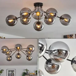 hofstein Gastor Plafonnier 87 cm Noir, 8 lumières