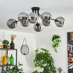 hofstein Gastor Plafonnier 87 cm Noir, 8 lumières