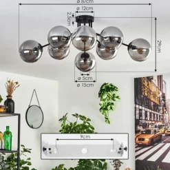 hofstein Gastor Plafonnier 87 cm Noir, 8 lumières