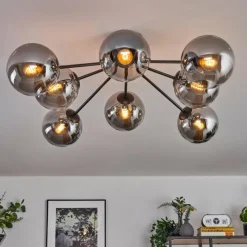 hofstein Gastor Plafonnier 87 cm Noir, 8 lumières