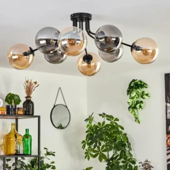 hofstein Gastor Plafonnier 87 cm Noir, 8 lumières