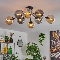 hofstein Gastor Plafonnier 87 cm Noir, 8 lumières