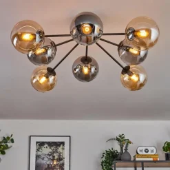 hofstein Gastor Plafonnier 87 cm Noir, 8 lumières