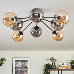 hofstein Gastor Plafonnier 87 cm Noir, 8 lumières