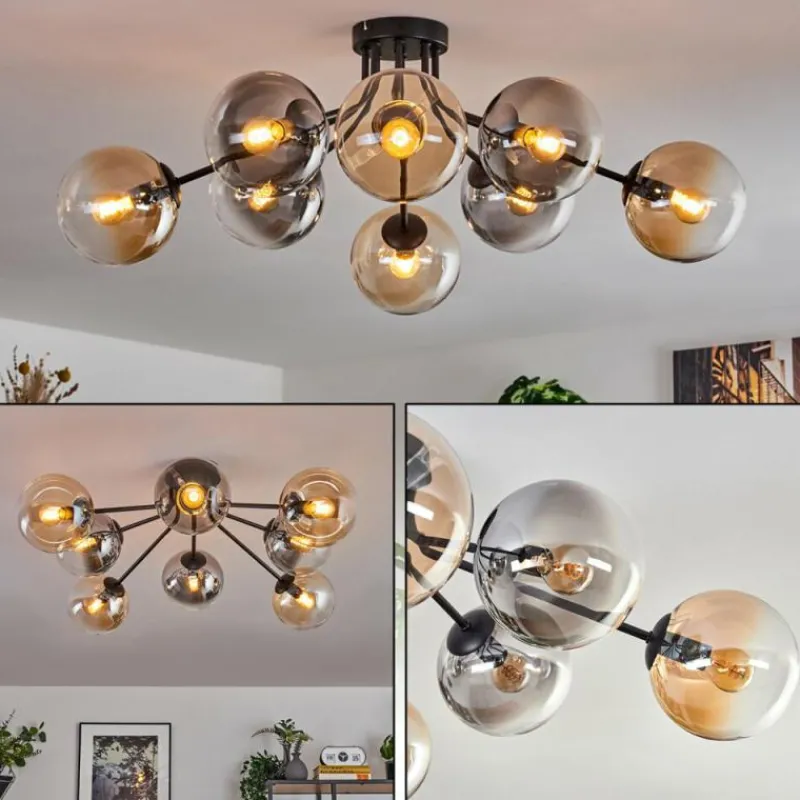 hofstein Gastor Plafonnier 87 cm Noir, 8 lumières