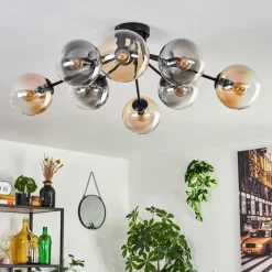 hofstein Gastor Plafonnier 87 cm Noir, 8 lumières