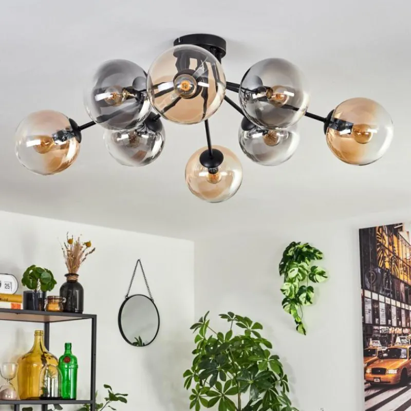 hofstein Gastor Plafonnier 87 cm Noir, 8 lumières