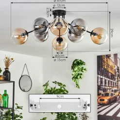 hofstein Gastor Plafonnier 87 cm Noir, 8 lumières