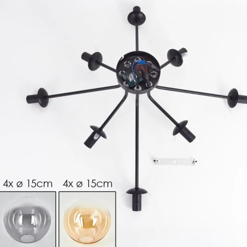 hofstein Gastor Plafonnier 87 cm Noir, 8 lumières