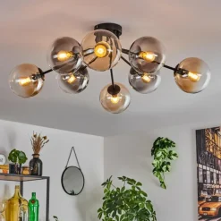 hofstein Gastor Plafonnier 87 cm Noir, 8 lumières