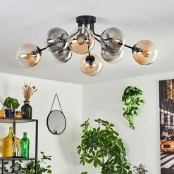 hofstein Gastor Plafonnier 87 cm Noir, 8 lumières