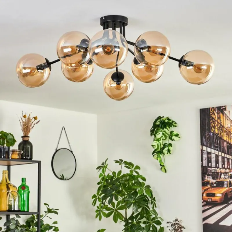 hofstein Gastor Plafonnier 87 cm Noir, 8 lumières