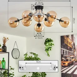 hofstein Gastor Plafonnier 87 cm Noir, 8 lumières