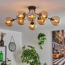 hofstein Gastor Plafonnier 87 cm Noir, 8 lumières