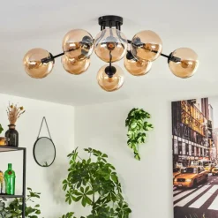 hofstein Gastor Plafonnier 87 cm Noir, 8 lumières