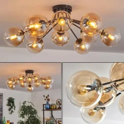 hofstein Gastor Plafonnier Ambre, Clair, 12 lumières
