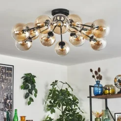 hofstein Gastor Plafonnier Ambre, Clair, 12 lumières