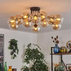 hofstein Gastor Plafonnier Ambre, Clair, 12 lumières