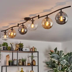 hofstein Gastor Plafonnier, Boule lumineuse Ambre, Clair, Fumé, 6 lumières