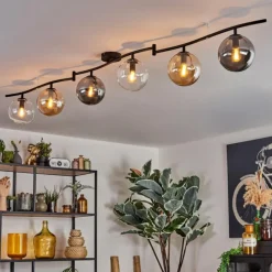 hofstein Gastor Plafonnier, Boule lumineuse Ambre, Clair, Fumé, 6 lumières