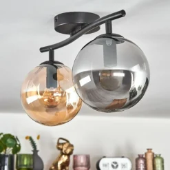 hofstein Gastor Plafonnier, Boule lumineuse Ambre, Fumé, 2 lumières