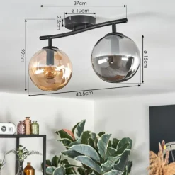 hofstein Gastor Plafonnier, Boule lumineuse Ambre, Fumé, 2 lumières
