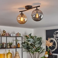 hofstein Gastor Plafonnier, Boule lumineuse Ambre, Fumé, 2 lumières