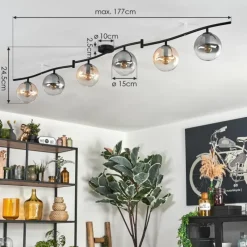 hofstein Gastor Plafonnier, Boule lumineuse Ambre, Clair, Fumé, 6 lumières