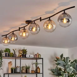 hofstein Gastor Plafonnier, Boule lumineuse Ambre, Clair, Fumé, 6 lumières