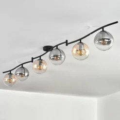 hofstein Gastor Plafonnier, Boule lumineuse Ambre, Clair, Fumé, 6 lumières