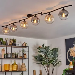 hofstein Gastor Plafonnier, Boule lumineuse Ambre, Clair, Fumé, 6 lumières