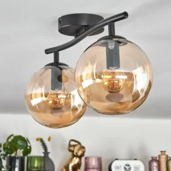 hofstein Gastor Plafonnier, Boule lumineuse Ambre, 2 lumières