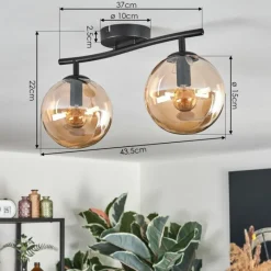 hofstein Gastor Plafonnier, Boule lumineuse Ambre, 2 lumières