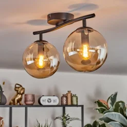 hofstein Gastor Plafonnier, Boule lumineuse Ambre, 2 lumières