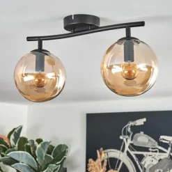 hofstein Gastor Plafonnier, Boule lumineuse Ambre, 2 lumières