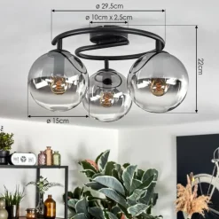 hofstein Gastor Plafonnier, Boule lumineuse Clair, Fumé, 3 lumières