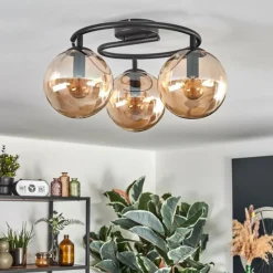 hofstein Gastor Plafonnier, Boule lumineuse Ambre, 3 lumières