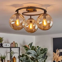 hofstein Gastor Plafonnier, Boule lumineuse Ambre, 3 lumières