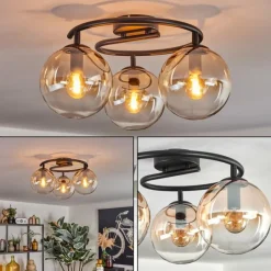 hofstein Gastor Plafonnier, Boule lumineuse Ambre, Clair, 3 lumières