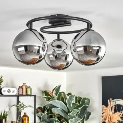 hofstein Gastor Plafonnier, Boule lumineuse Chrome, Fumé, 3 lumières