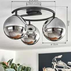 hofstein Gastor Plafonnier, Boule lumineuse Chrome, Fumé, 3 lumières