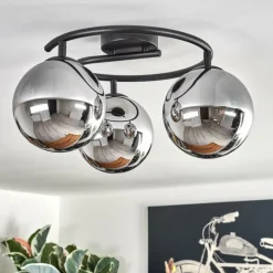 hofstein Gastor Plafonnier, Boule lumineuse Chrome, Fumé, 3 lumières