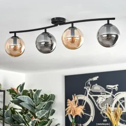 hofstein Gastor Plafonnier, Boule lumineuse Ambre, Fumé, 4 lumières