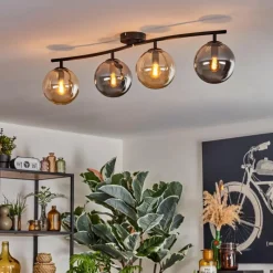 hofstein Gastor Plafonnier, Boule lumineuse Ambre, Fumé, 4 lumières