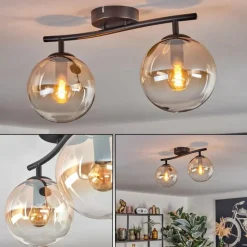 hofstein Gastor Plafonnier, Boule lumineuse Ambre, Clair, 2 lumières