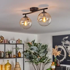 hofstein Gastor Plafonnier, Boule lumineuse Ambre, Clair, 2 lumières